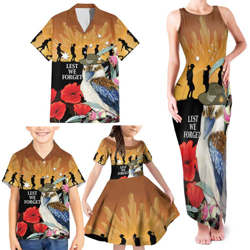 Australia Kookaburra ANZAC Day Family Matching Tank Maxi Dress and Hawaiian Shirt Rising Sun 25th April Poppy Eucalyptus Blossoms