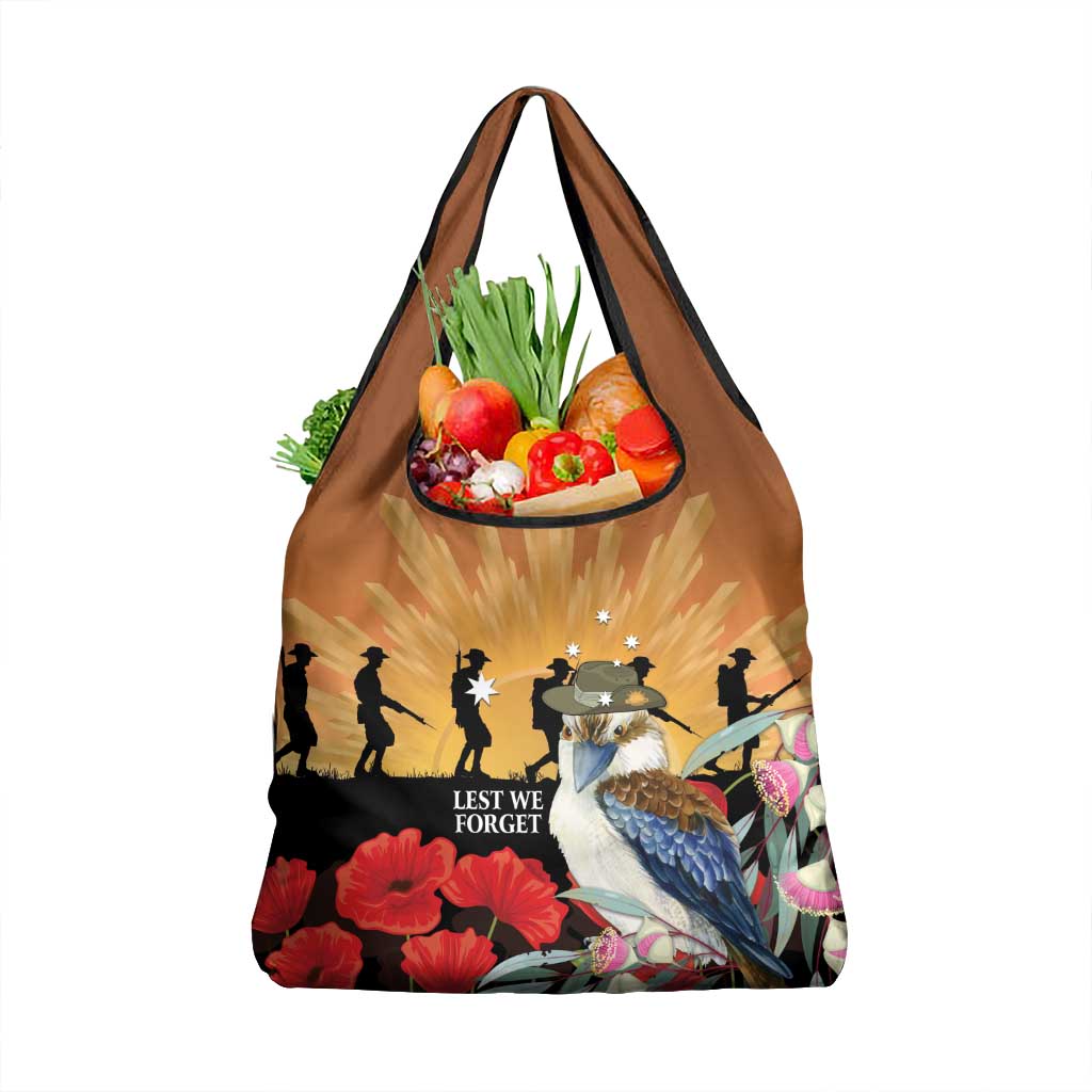 Australia Kookaburra ANZAC Day Grocery Bag Rising Sun 25th April Poppy Eucalyptus Blossoms - Aussie Hoodie
