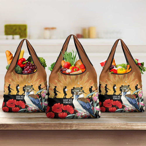 Australia Kookaburra ANZAC Day Grocery Bag Rising Sun 25th April Poppy Eucalyptus Blossoms - Aussie Hoodie