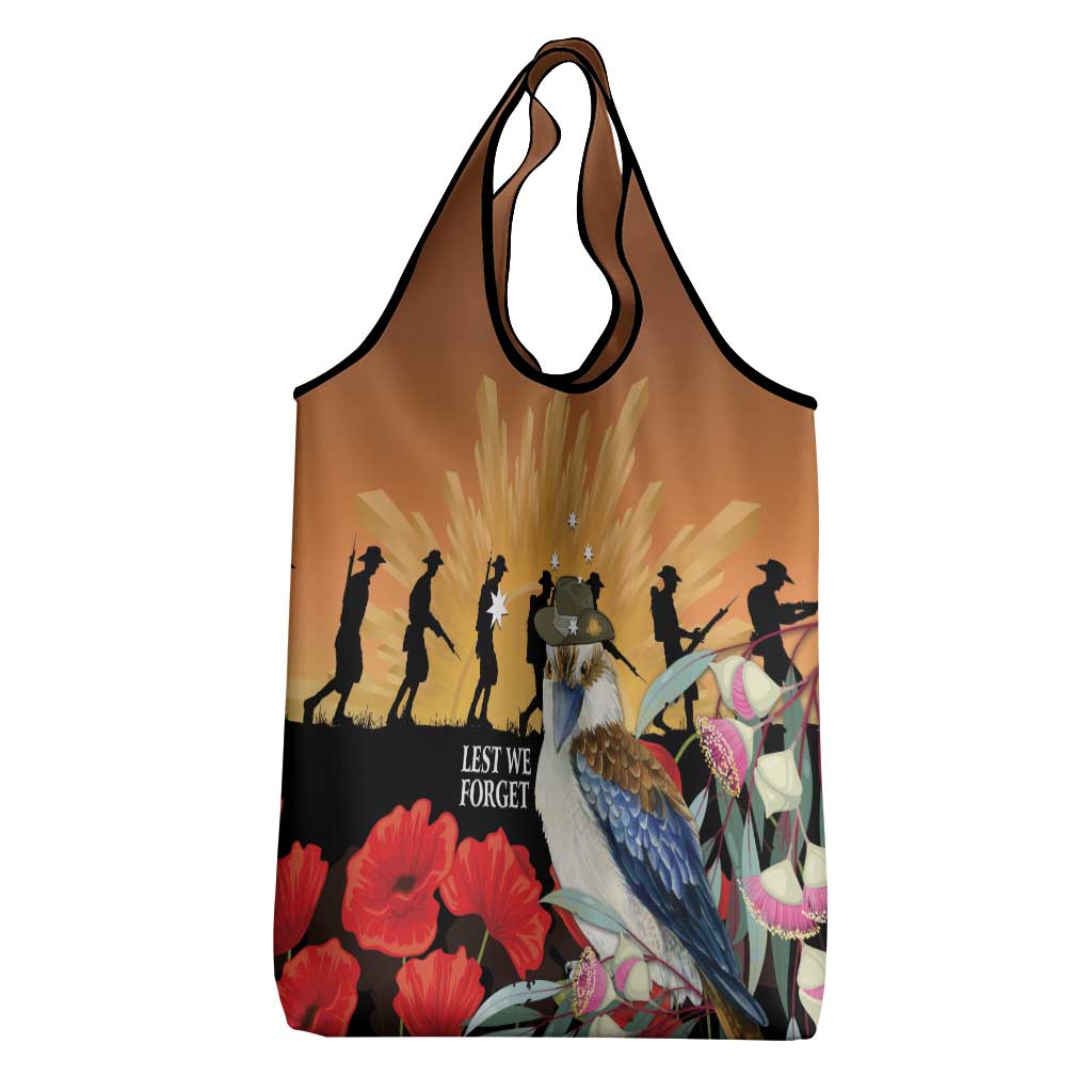 Australia Kookaburra ANZAC Day Grocery Bag Rising Sun 25th April Poppy Eucalyptus Blossoms - Aussie Hoodie