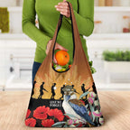 Australia Kookaburra ANZAC Day Grocery Bag Rising Sun 25th April Poppy Eucalyptus Blossoms - Aussie Hoodie