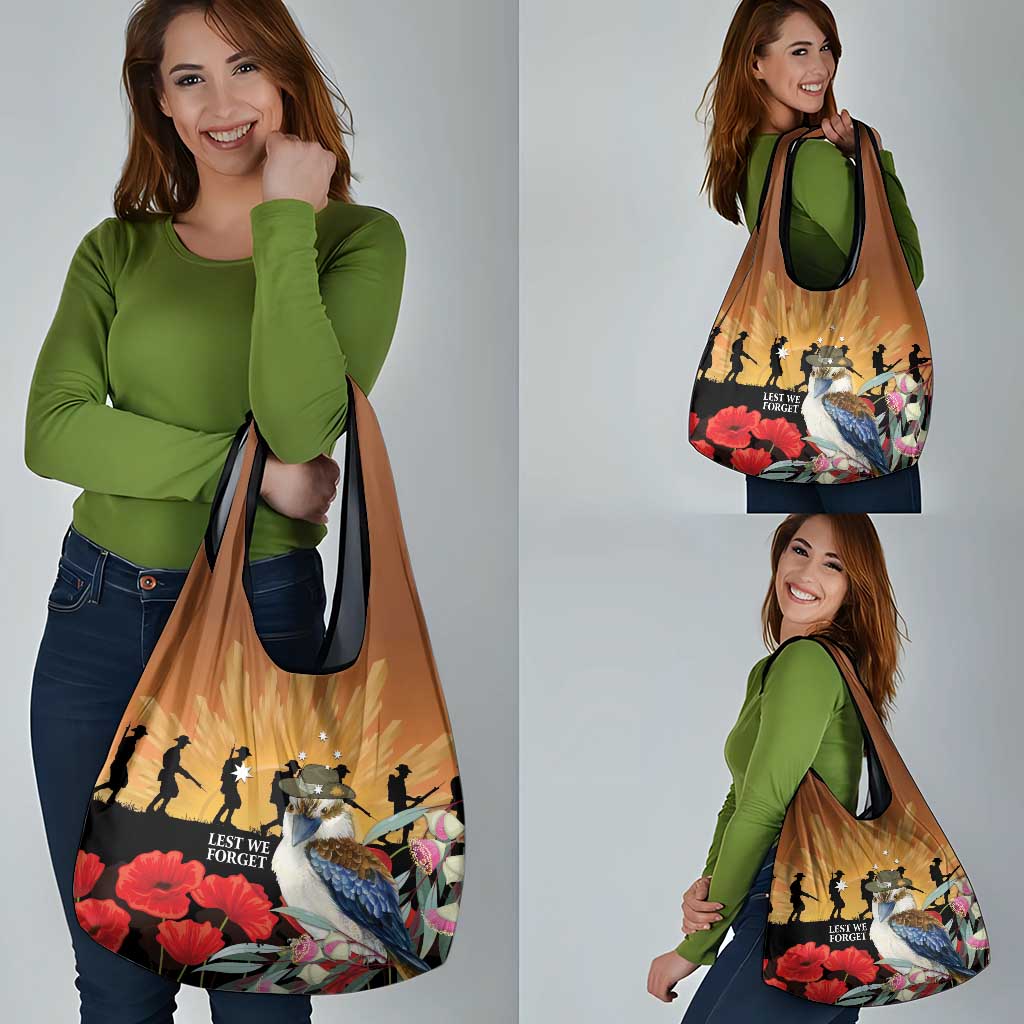 Australia Kookaburra ANZAC Day Grocery Bag Rising Sun 25th April Poppy Eucalyptus Blossoms - Aussie Hoodie