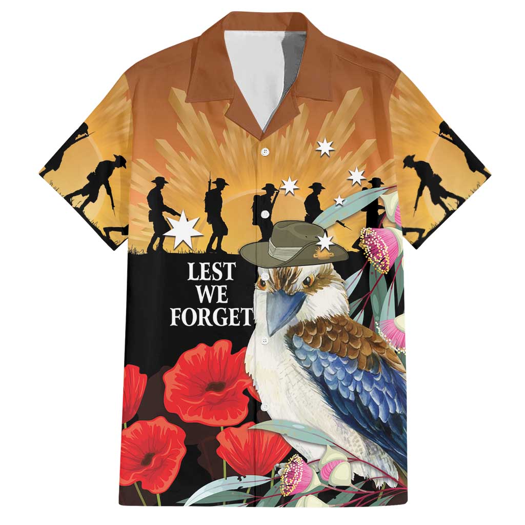 Australia Kookaburra ANZAC Day Hawaiian Shirt Rising Sun 25th April Poppy Eucalyptus Blossoms - Aussie Hoodie