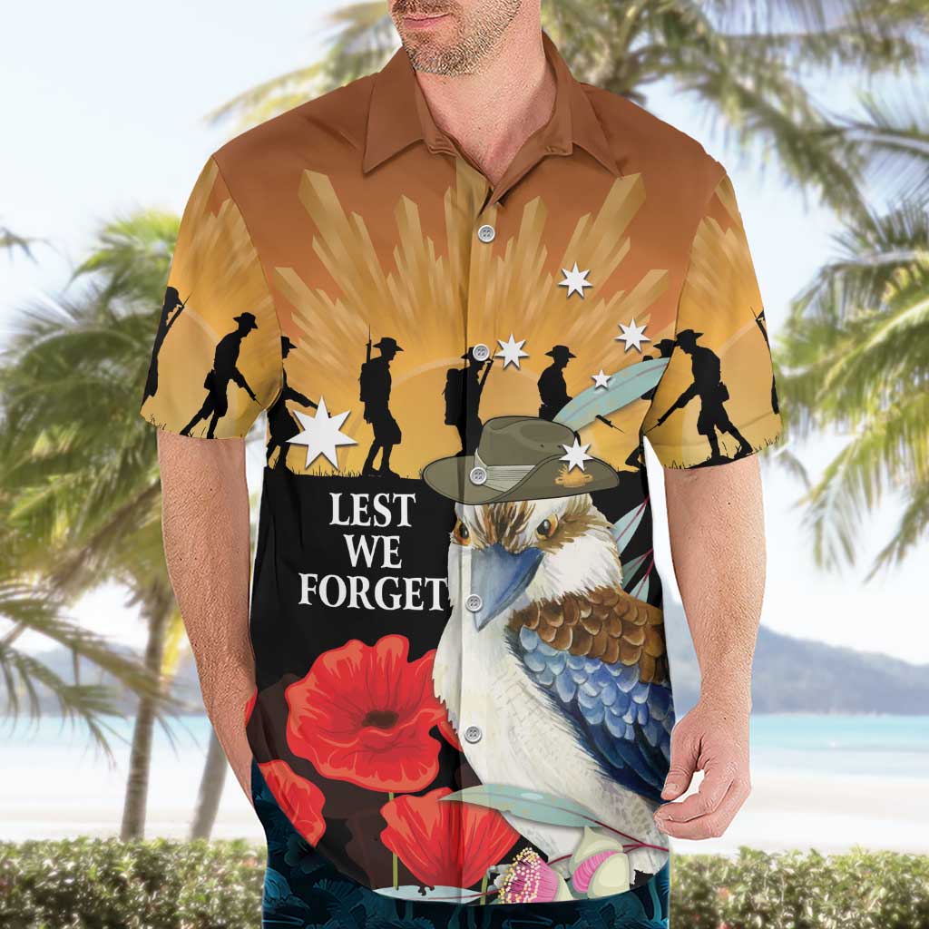 Australia Kookaburra ANZAC Day Hawaiian Shirt Rising Sun 25th April Poppy Eucalyptus Blossoms - Aussie Hoodie