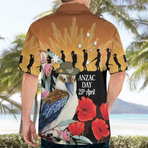 Australia Kookaburra ANZAC Day Hawaiian Shirt Rising Sun 25th April Poppy Eucalyptus Blossoms - Aussie Hoodie