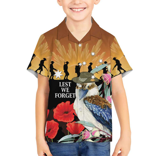 Australia Kookaburra ANZAC Day Hawaiian Shirt Rising Sun 25th April Poppy Eucalyptus Blossoms - Aussie Hoodie