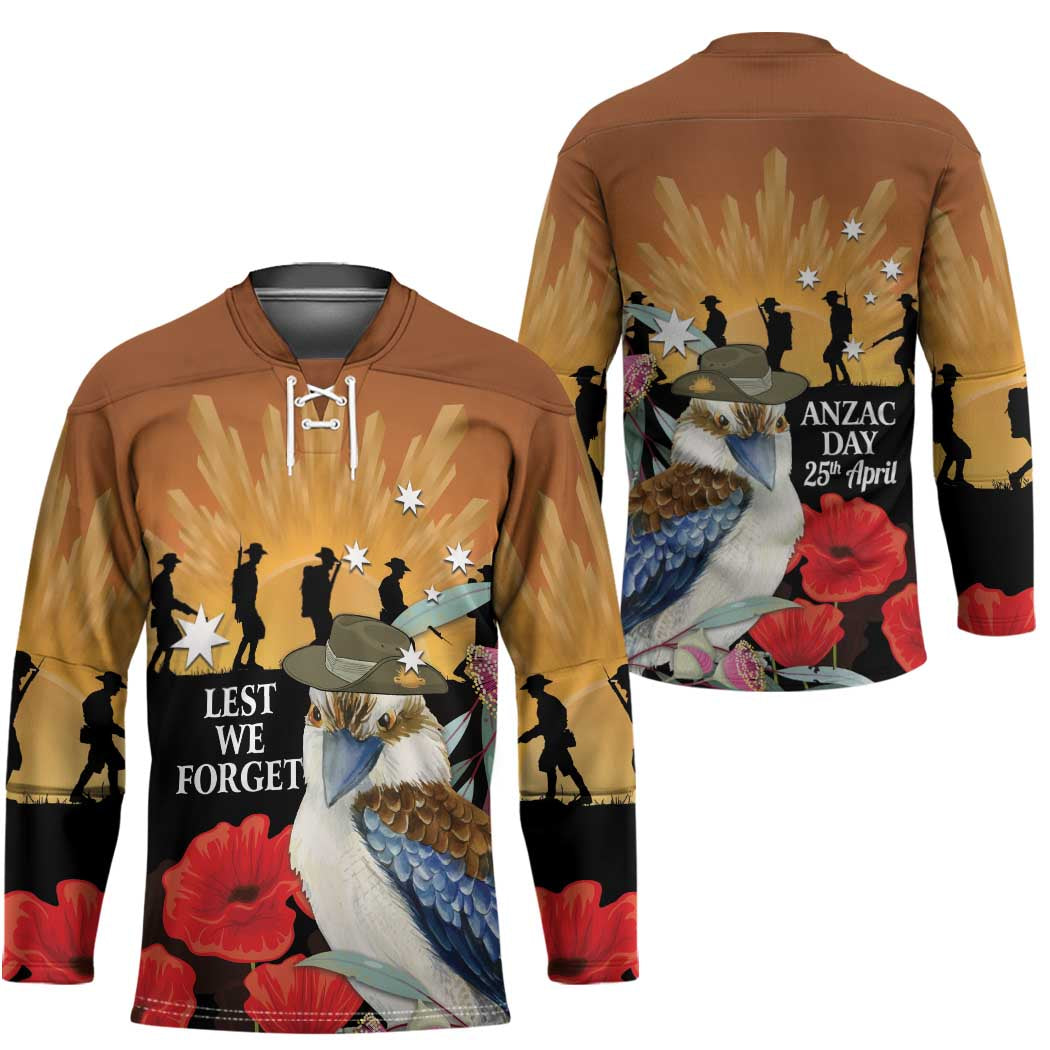 Australia Kookaburra ANZAC Day Hockey Jersey Rising Sun 25th April Poppy Eucalyptus Blossoms - Aussie Hoodie