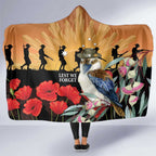 Australia Kookaburra ANZAC Day Hooded Blanket Rising Sun 25th April Poppy Eucalyptus Blossoms - Aussie Hoodie