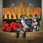 Australia Kookaburra ANZAC Day Hooded Blanket Rising Sun 25th April Poppy Eucalyptus Blossoms - Aussie Hoodie