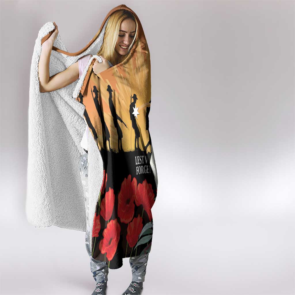 Australia Kookaburra ANZAC Day Hooded Blanket Rising Sun 25th April Poppy Eucalyptus Blossoms - Aussie Hoodie