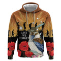 Australia Kookaburra ANZAC Day Hoodie Rising Sun 25th April Poppy Eucalyptus Blossoms - Aussie Hoodie