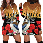 Australia Kookaburra ANZAC Day Hoodie Dress Rising Sun 25th April Poppy Eucalyptus Blossoms - Aussie Hoodie