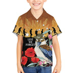 Australia Kookaburra ANZAC Day Kid Hawaiian Shirt Rising Sun 25th April Poppy Eucalyptus Blossoms - Aussie Hoodie