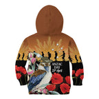 Australia Kookaburra ANZAC Day Kid Hoodie Rising Sun 25th April Poppy Eucalyptus Blossoms - Aussie Hoodie