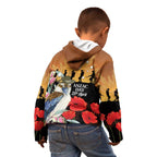 Australia Kookaburra ANZAC Day Kid Hoodie Rising Sun 25th April Poppy Eucalyptus Blossoms - Aussie Hoodie