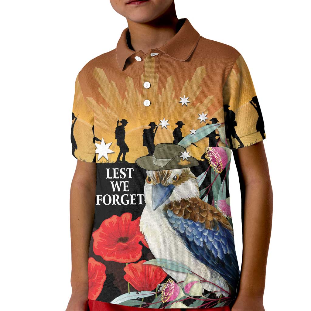 Australia Kookaburra ANZAC Day Kid Polo Shirt Rising Sun 25th April Poppy Eucalyptus Blossoms - Aussie Hoodie