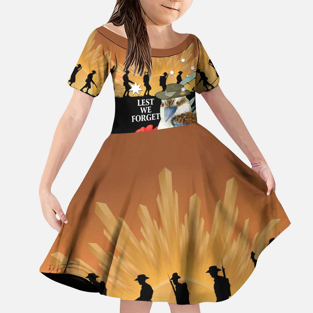 Australia Kookaburra ANZAC Day Kid Short Sleeve Dress Rising Sun 25th April Poppy Eucalyptus Blossoms - Aussie Hoodie