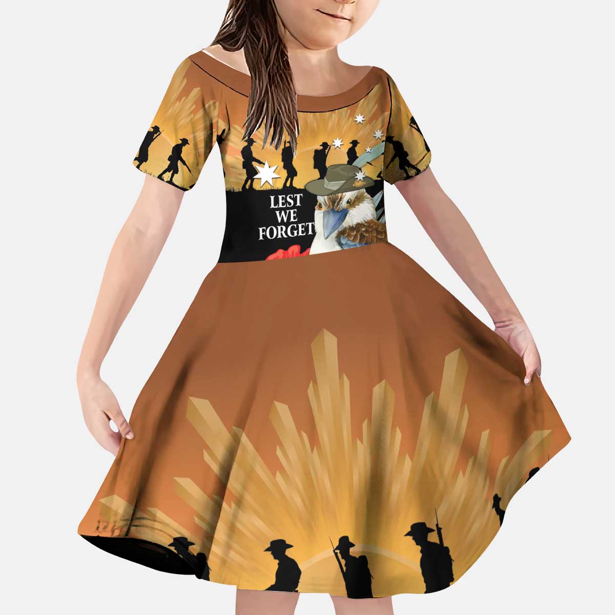 Australia Kookaburra ANZAC Day Kid Short Sleeve Dress Rising Sun 25th April Poppy Eucalyptus Blossoms - Aussie Hoodie