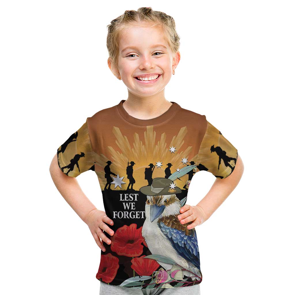 Australia Kookaburra ANZAC Day Kid T Shirt Rising Sun 25th April Poppy Eucalyptus Blossoms - Aussie Hoodie