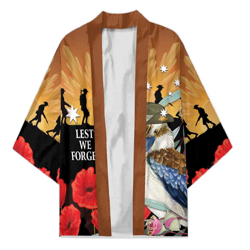 Australia Kookaburra ANZAC Day Kimono Rising Sun 25th April Poppy Eucalyptus Blossoms - Aussie Hoodie