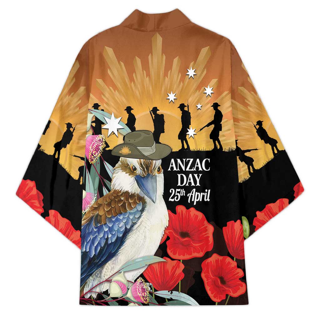 Australia Kookaburra ANZAC Day Kimono Rising Sun 25th April Poppy Eucalyptus Blossoms - Aussie Hoodie