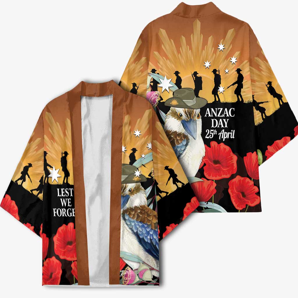 Australia Kookaburra ANZAC Day Kimono Rising Sun 25th April Poppy Eucalyptus Blossoms - Aussie Hoodie