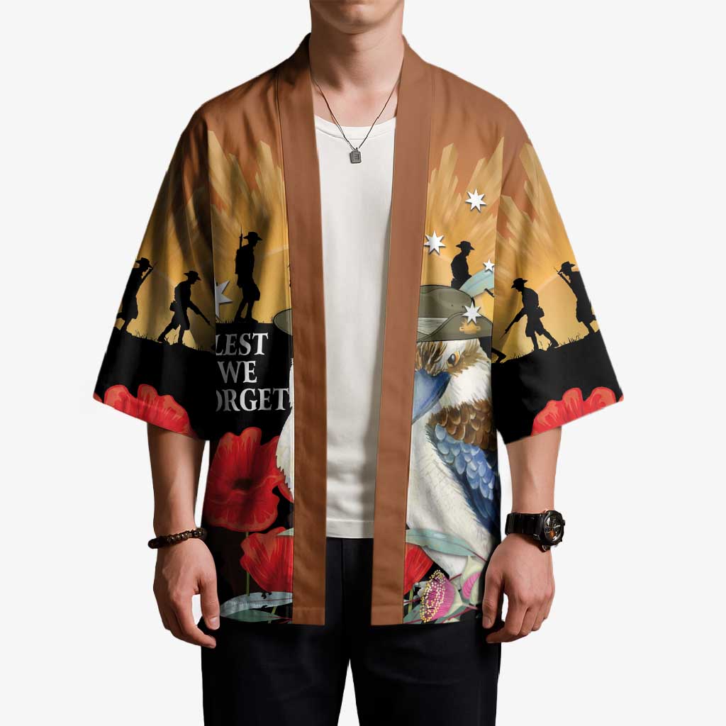 Australia Kookaburra ANZAC Day Kimono Rising Sun 25th April Poppy Eucalyptus Blossoms - Aussie Hoodie