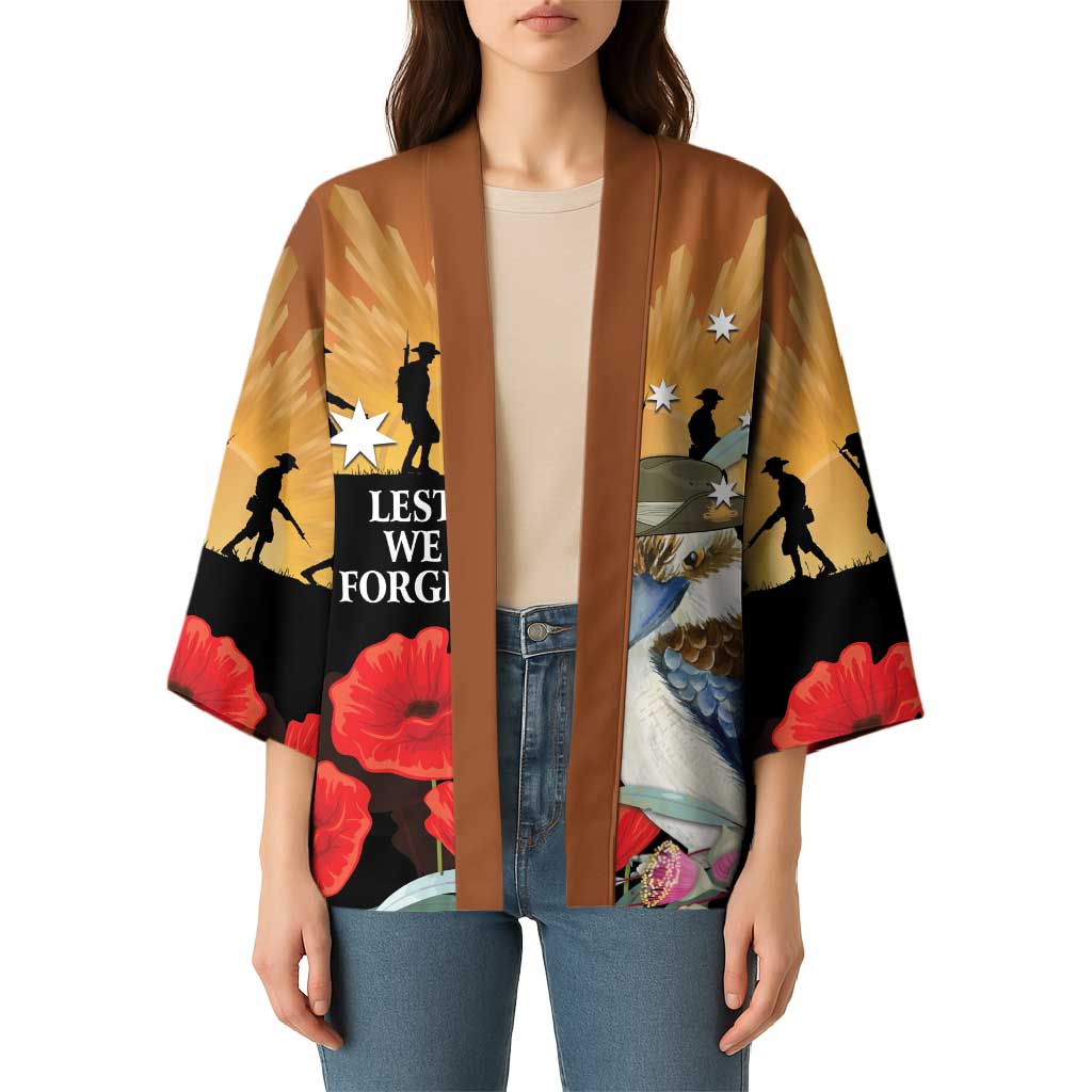 Australia Kookaburra ANZAC Day Kimono Rising Sun 25th April Poppy Eucalyptus Blossoms - Aussie Hoodie