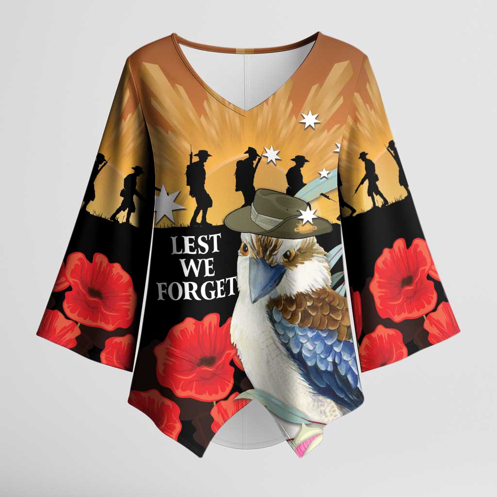 Australia Kookaburra ANZAC Day Kimono Sleeve Blouse Rising Sun 25th April Poppy Eucalyptus Blossoms - Aussie Hoodie