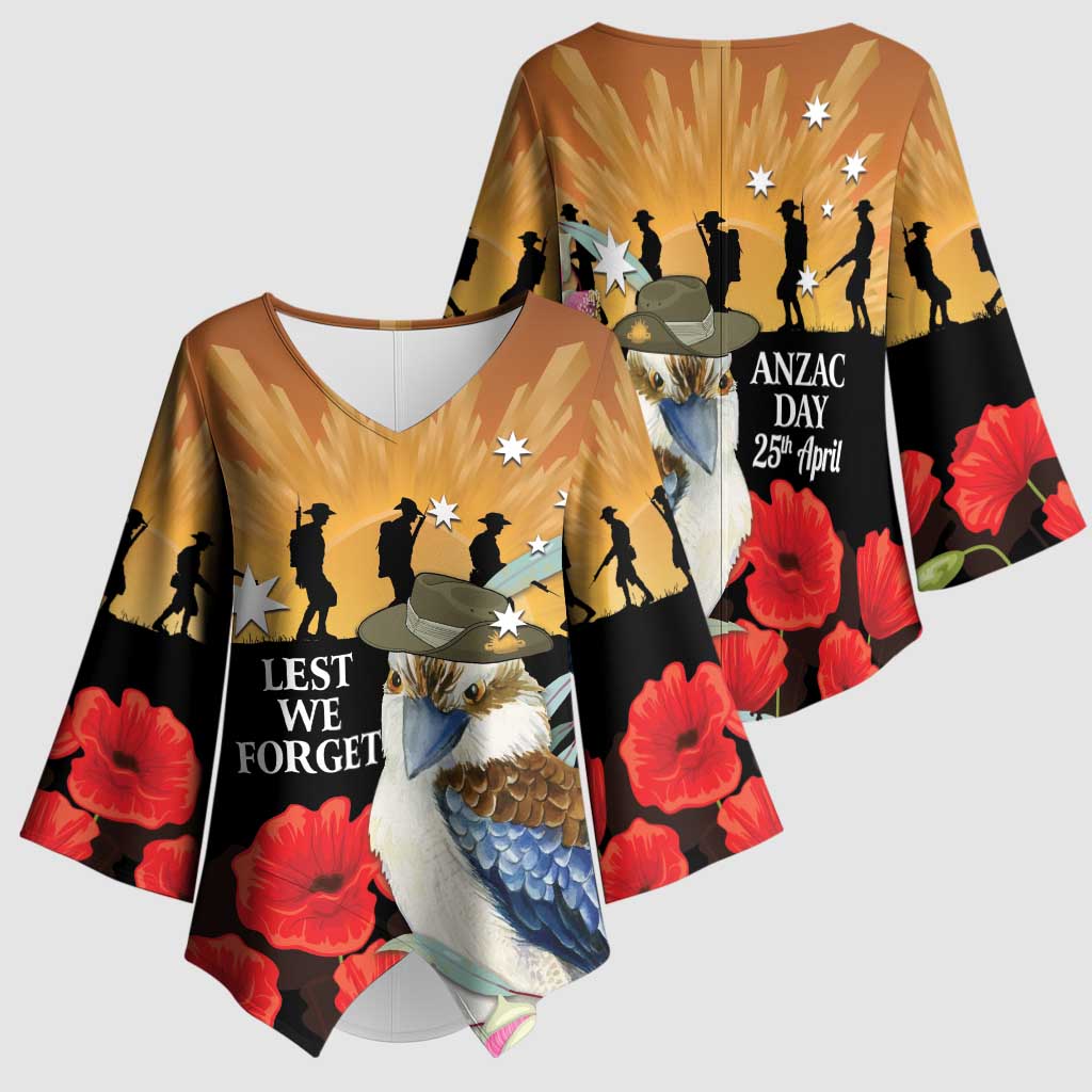 Australia Kookaburra ANZAC Day Kimono Sleeve Blouse Rising Sun 25th April Poppy Eucalyptus Blossoms - Aussie Hoodie