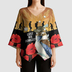 Australia Kookaburra ANZAC Day Kimono Sleeve Blouse Rising Sun 25th April Poppy Eucalyptus Blossoms - Aussie Hoodie