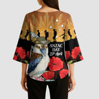 Australia Kookaburra ANZAC Day Kimono Sleeve Blouse Rising Sun 25th April Poppy Eucalyptus Blossoms - Aussie Hoodie