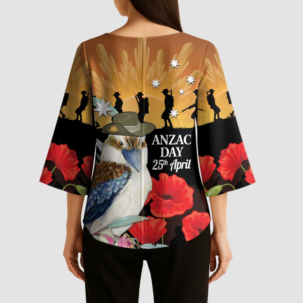 Australia Kookaburra ANZAC Day Kimono Sleeve Blouse Rising Sun 25th April Poppy Eucalyptus Blossoms - Aussie Hoodie