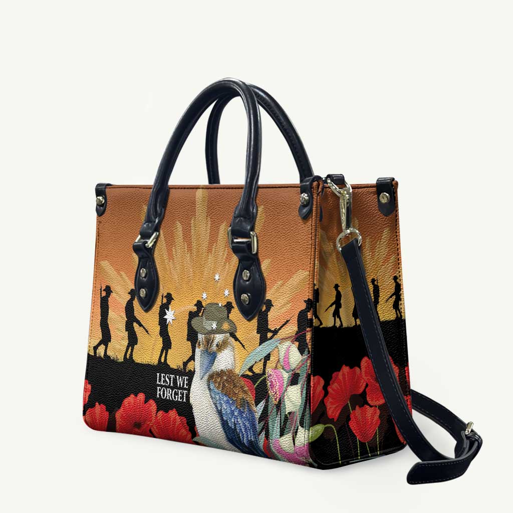 Australia Kookaburra ANZAC Day Leather Bag Rising Sun 25th April Poppy Eucalyptus Blossoms - Aussie Hoodie