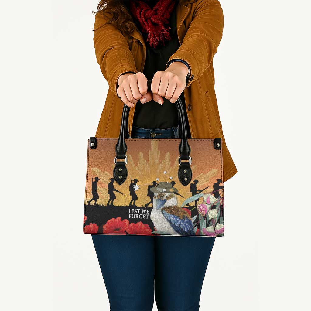 Australia Kookaburra ANZAC Day Leather Bag Rising Sun 25th April Poppy Eucalyptus Blossoms - Aussie Hoodie