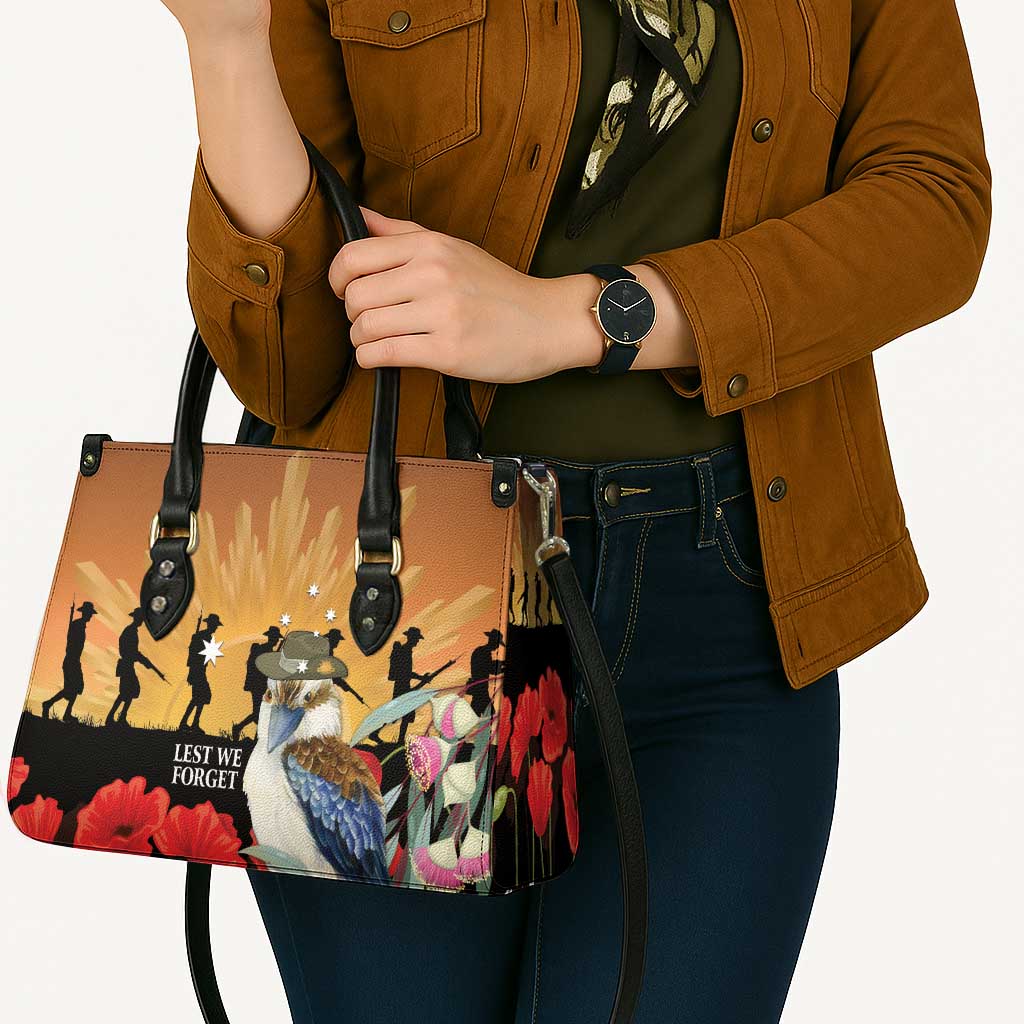 Australia Kookaburra ANZAC Day Leather Bag Rising Sun 25th April Poppy Eucalyptus Blossoms - Aussie Hoodie