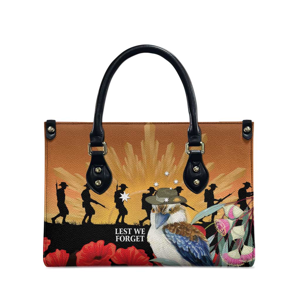Australia Kookaburra ANZAC Day Leather Bag Rising Sun 25th April Poppy Eucalyptus Blossoms - Aussie Hoodie
