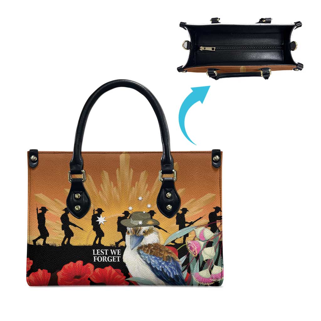 Australia Kookaburra ANZAC Day Leather Bag Rising Sun 25th April Poppy Eucalyptus Blossoms - Aussie Hoodie