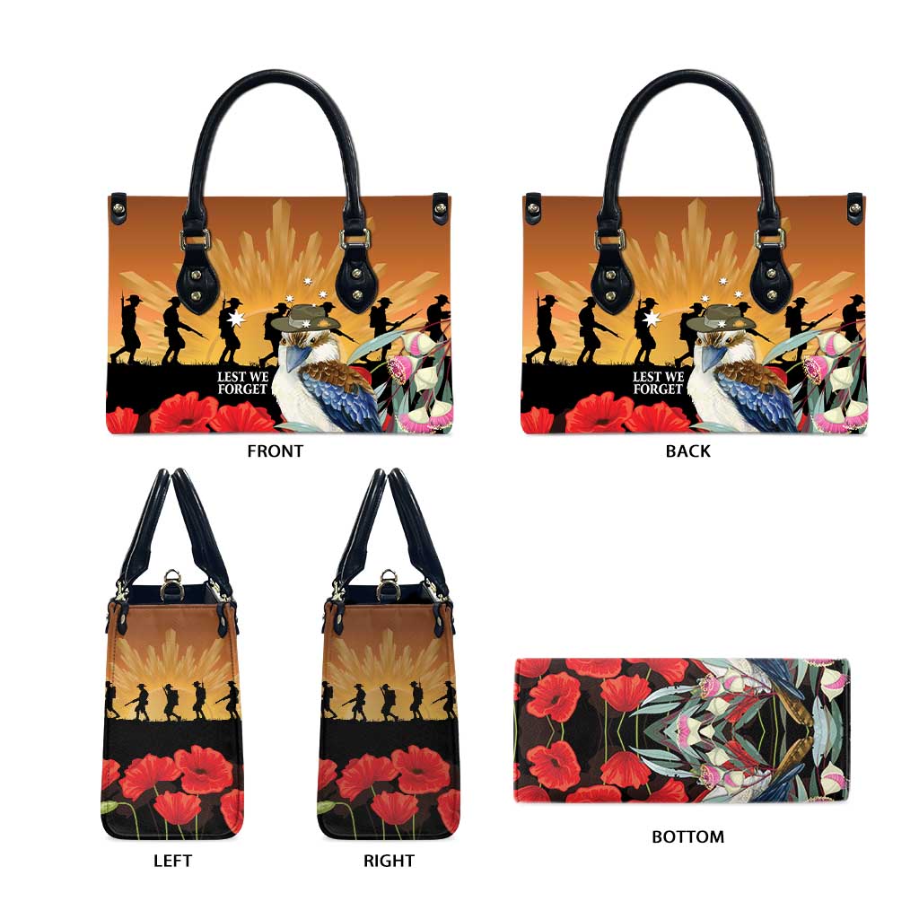 Australia Kookaburra ANZAC Day Leather Bag Rising Sun 25th April Poppy Eucalyptus Blossoms - Aussie Hoodie