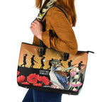 Australia Kookaburra ANZAC Day Leather Tote Bag Rising Sun 25th April Poppy Eucalyptus Blossoms - Aussie Hoodie