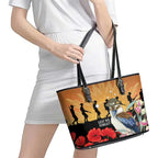 Australia Kookaburra ANZAC Day Leather Tote Bag Rising Sun 25th April Poppy Eucalyptus Blossoms - Aussie Hoodie
