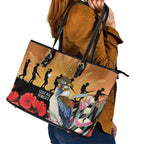 Australia Kookaburra ANZAC Day Leather Tote Bag Rising Sun 25th April Poppy Eucalyptus Blossoms - Aussie Hoodie