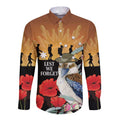 Australia Kookaburra ANZAC Day Long Sleeve Button Shirt Rising Sun 25th April Poppy Eucalyptus Blossoms - Aussie Hoodie