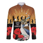 Australia Kookaburra ANZAC Day Long Sleeve Button Shirt Rising Sun 25th April Poppy Eucalyptus Blossoms - Aussie Hoodie