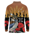 Australia Kookaburra ANZAC Day Long Sleeve Polo Shirt Rising Sun 25th April Poppy Eucalyptus Blossoms - Aussie Hoodie