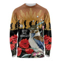Australia Kookaburra ANZAC Day Long Sleeve Shirt Rising Sun 25th April Poppy Eucalyptus Blossoms - Aussie Hoodie