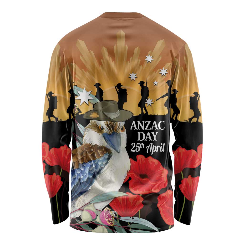 Australia Kookaburra ANZAC Day Long Sleeve Shirt Rising Sun 25th April Poppy Eucalyptus Blossoms - Aussie Hoodie