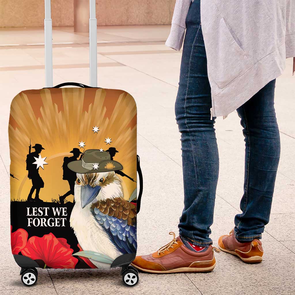 Australia Kookaburra ANZAC Day Luggage Cover Rising Sun 25th April Poppy Eucalyptus Blossoms - Aussie Hoodie