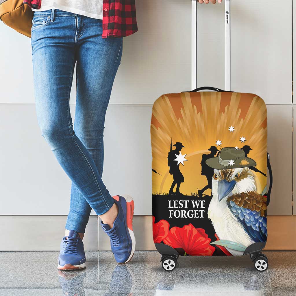 Australia Kookaburra ANZAC Day Luggage Cover Rising Sun 25th April Poppy Eucalyptus Blossoms - Aussie Hoodie