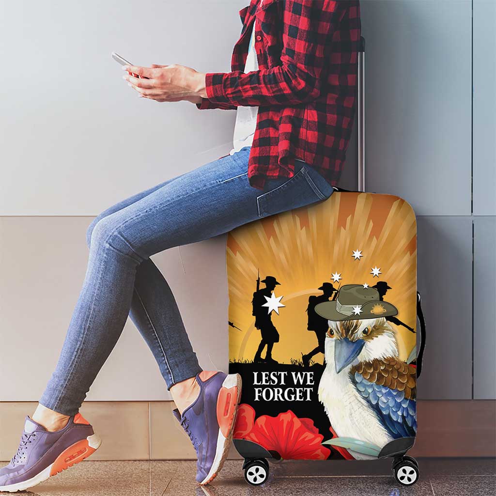 Australia Kookaburra ANZAC Day Luggage Cover Rising Sun 25th April Poppy Eucalyptus Blossoms - Aussie Hoodie